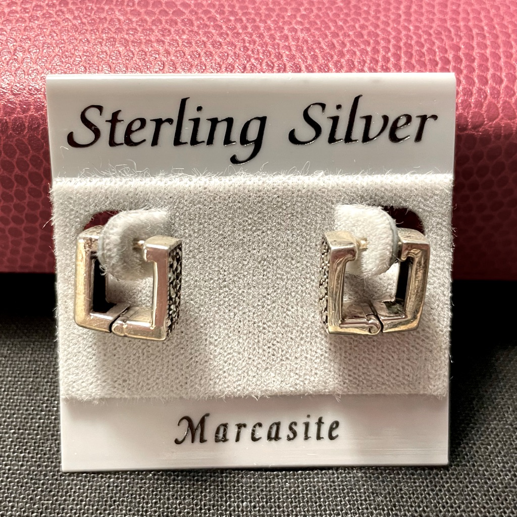 Sterling Silver And Marcasite Square Huggy Hoops - New